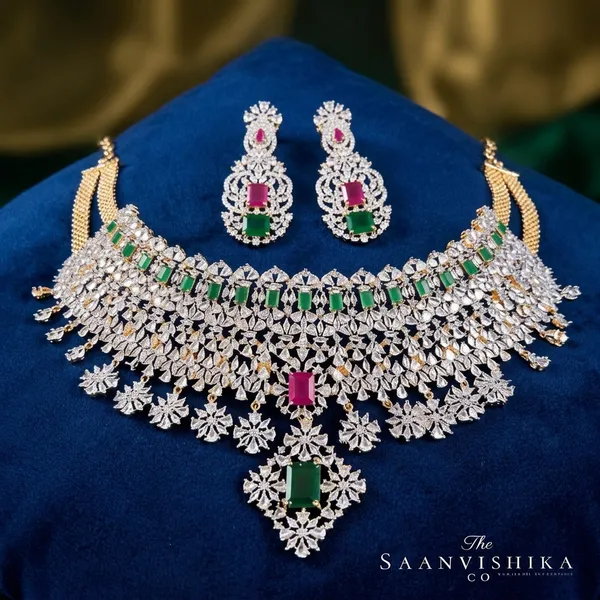 Multicolor_Alloy_Blend_Bridal_American_Diamond_Choker_Set_For_Women