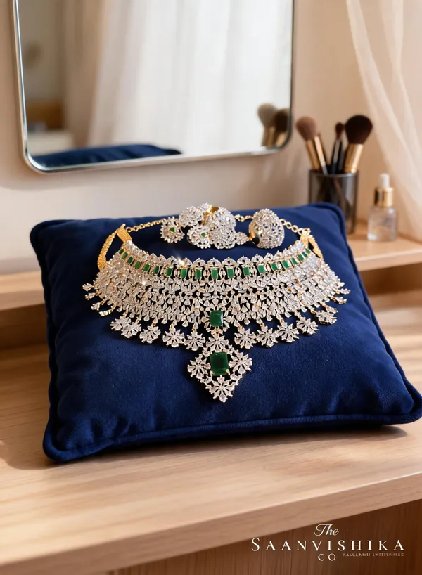 Green_Alloy_Bridal_American_Diamond_Choker_Set_For_Women