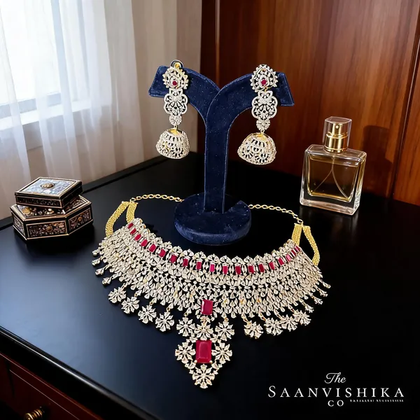 Red_Alloy_Bridal_American_Diamond_Choker_Set_For_Women