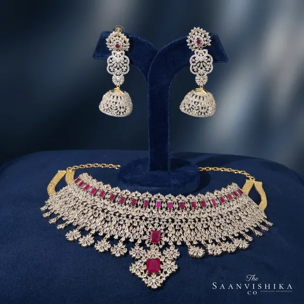 Red_Alloy_Bridal_American_Diamond_Choker_Set_For_Women