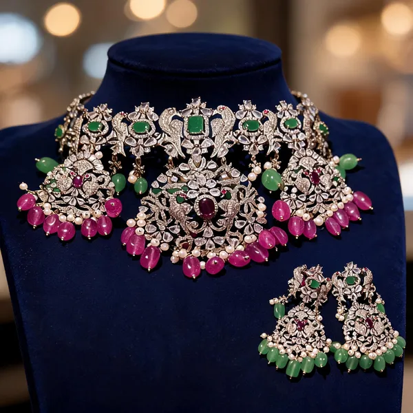 Pink_Alloy_Victorian_Choker_Pendant_Set_For_Women