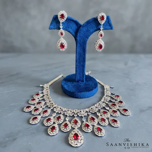 Red_Alloy_Blend_Double_Droplet_Cz_Diamond_Necklace_For_Women
