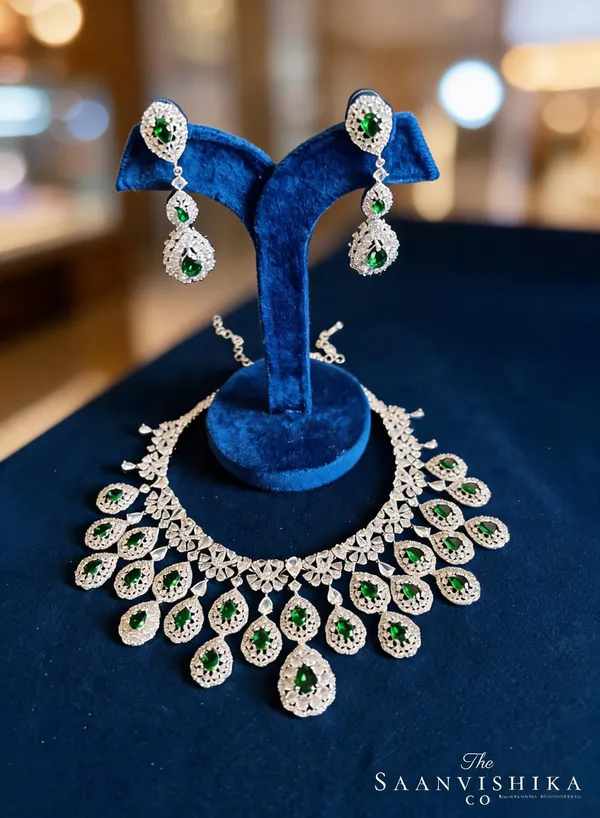 Green_Alloy_Double_Droplet_Cz_Necklace_For_Women