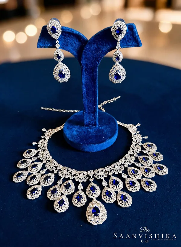 Blue_Alloy_Double_Droplet_Cz_Diamond_Necklace_For_Women