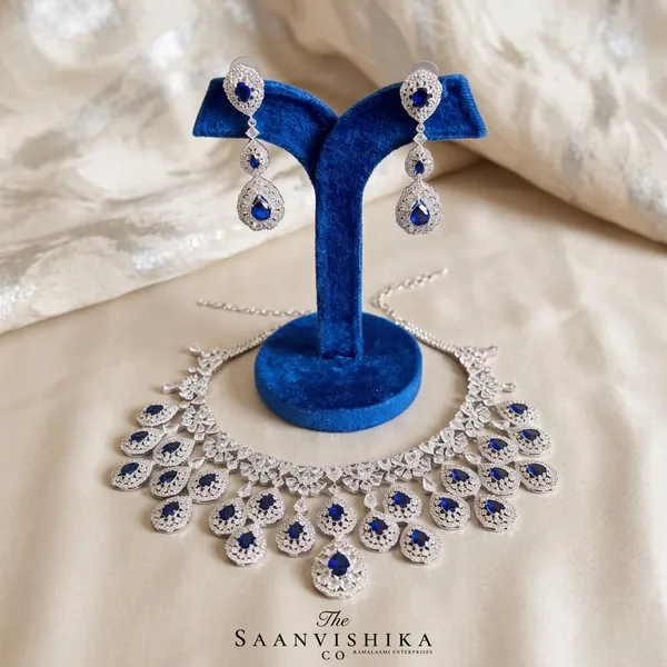 Blue_Alloy_Double_Droplet_Cz_Diamond_Necklace_For_Women