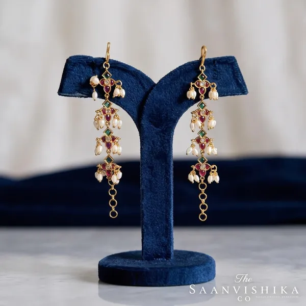 Golden_Alloy_Rice_Pearl_Multi-Color_Earchain_For_Women