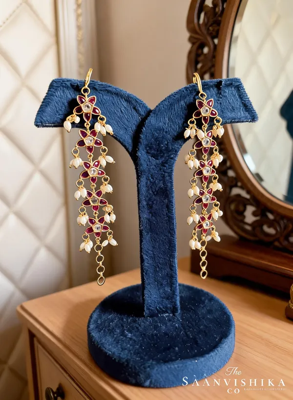 Red_Alloy_Rice_Pearl_Earchain_For_Women