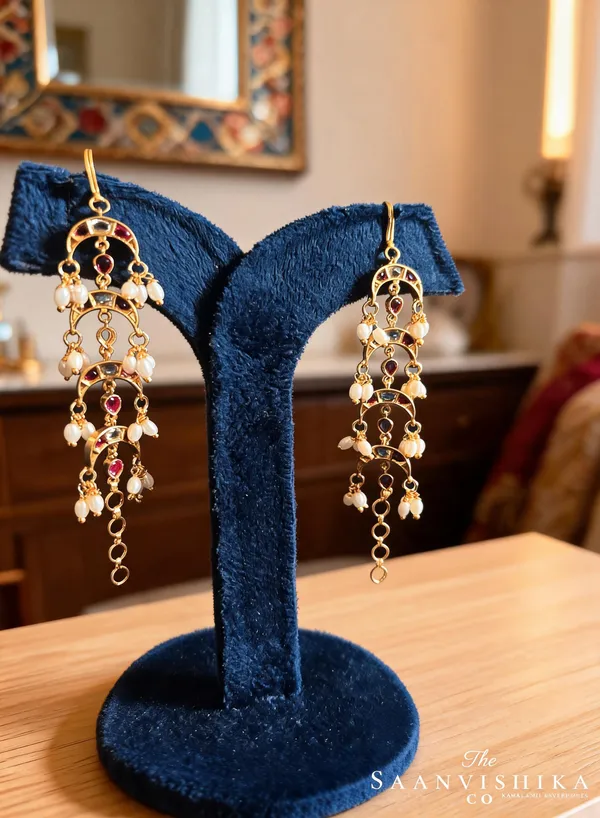 Multicolor_Alloy_Rice_Pearl_Half_Moon_Earchain_For_Women