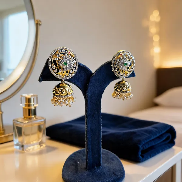 Multicolor_Alloy_Peacock_Pearl_Jhumka_For_Women