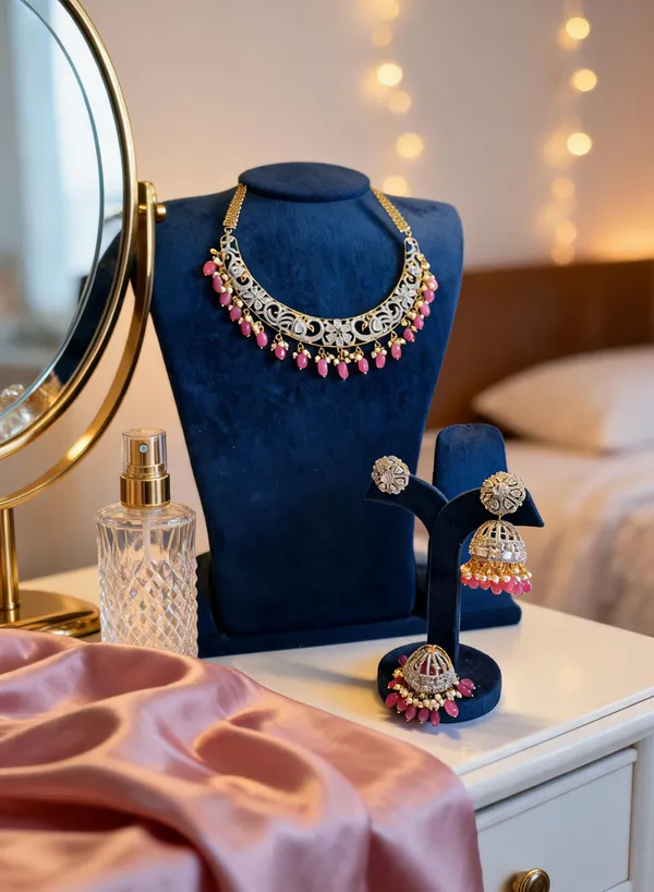 Pink_Alloy_Kante_Necklace_With_Detachable_Jhumka_Earrings_For_Women