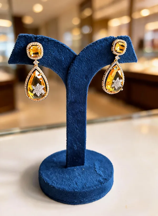Yellow_Alloy_Teardrop_Gemstone_Doublet_Earrings_For_Women