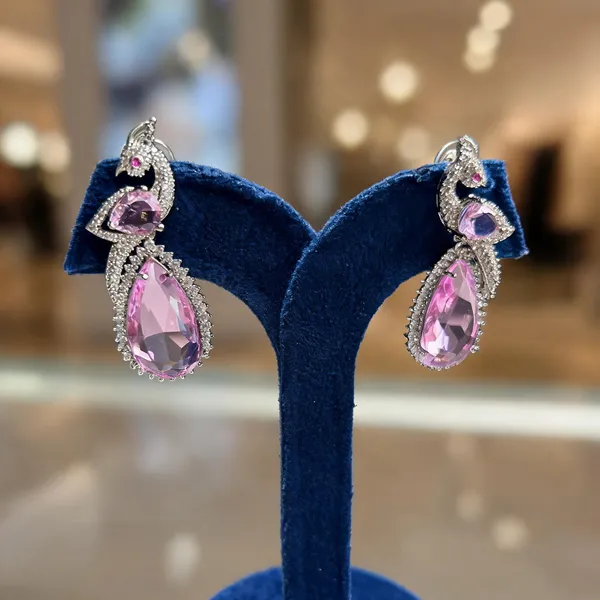 Pink_Alloy_Peacock_Doublet_Earrings_For_Women