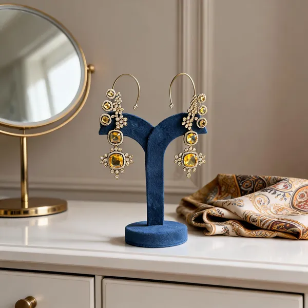 Yellow_Alloy_Grand_Gemstone_Earcuffs_For_Women
