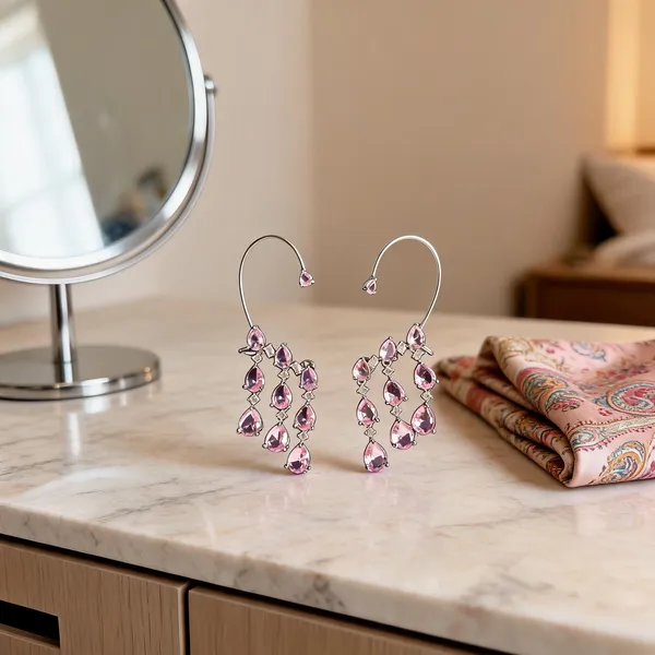 Pink_Alloy_Blend_Triple_Gemstone_Earcuffs_For_Women