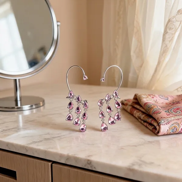 Pink_Alloy_Blend_Triple_Gemstone_Earcuffs_For_Women