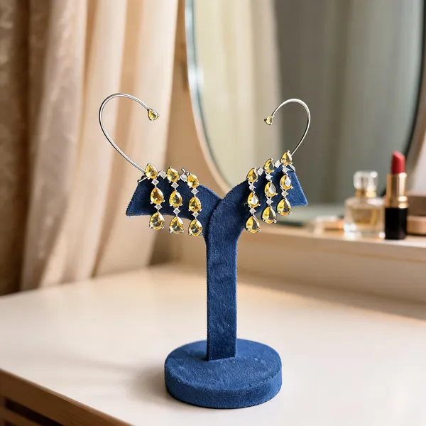 Yellow_Alloy_Triple_Gemstone_Earcuffs_For_Women