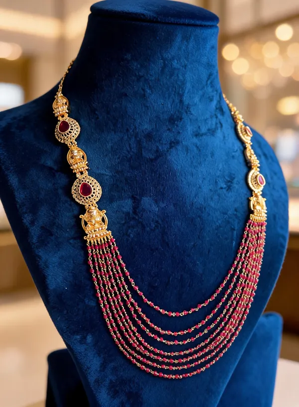 Red_Alloy_7-Line_Micro_Beads_Gold_Necklace_For_Women