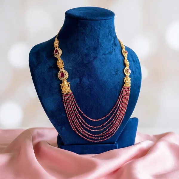 Red_Alloy_7-Line_Micro_Beads_Gold_Necklace_For_Women