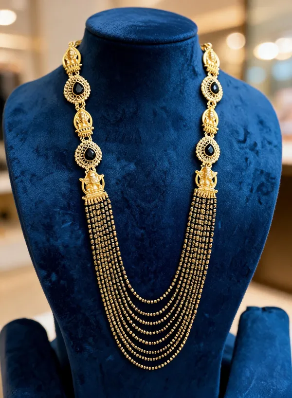 Black_Alloy_Microbead_7_Line_Gold_Necklace_For_Women