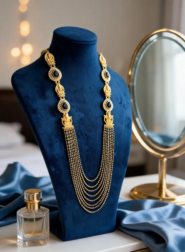 Black_Alloy_Microbead_7_Line_Gold_Necklace_For_Women