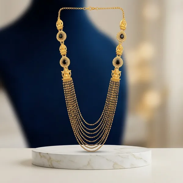 Black_Alloy_Microbead_7_Line_Gold_Necklace_For_Women