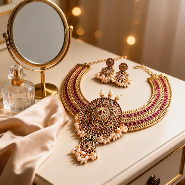 Golden_Alloy_Jalebi_Detachable_Pendant_Necklace_For_Women