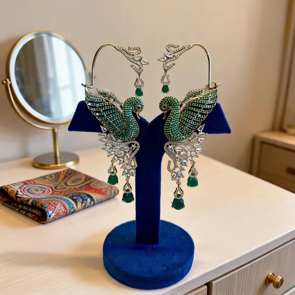 Green_Alloy_Cz_Peacock_Designer_Earcuffs_For_Women