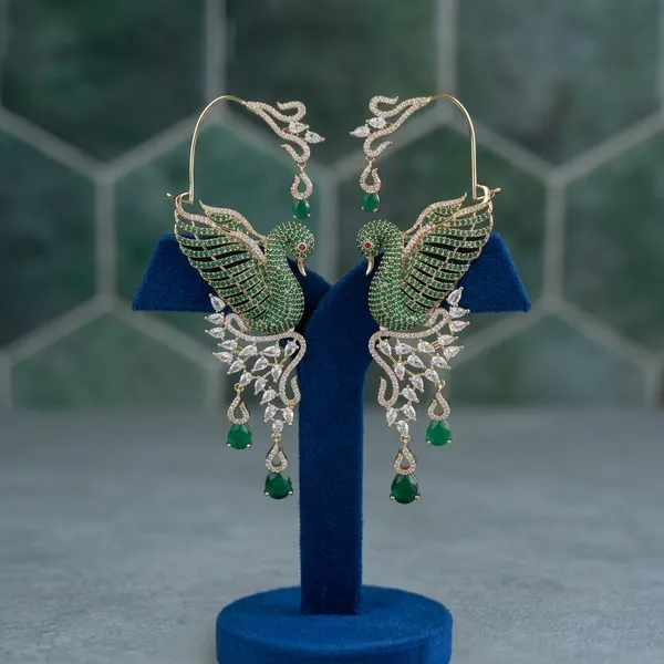 Green_Alloy_Cz_Peacock_Designer_Earcuffs_For_Women