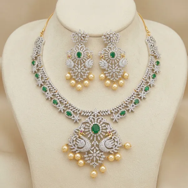 Green_Alloy_Double_Swan_Pearl_Necklace_For_Women