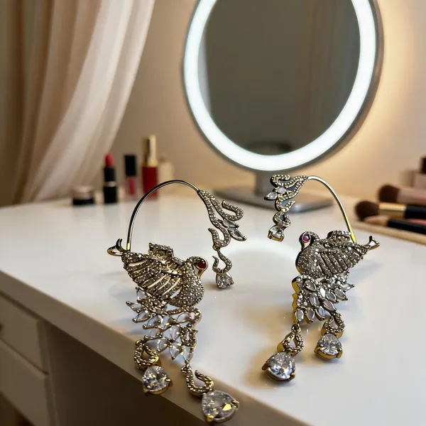 Golden_Alloy_Cz_Peacock_Designer_Earcuffs_For_Women