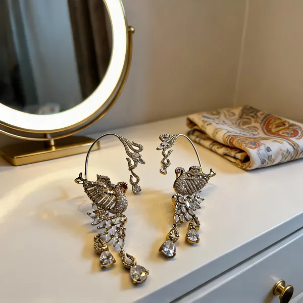 Golden_Alloy_Cz_Peacock_Designer_Earcuffs_For_Women