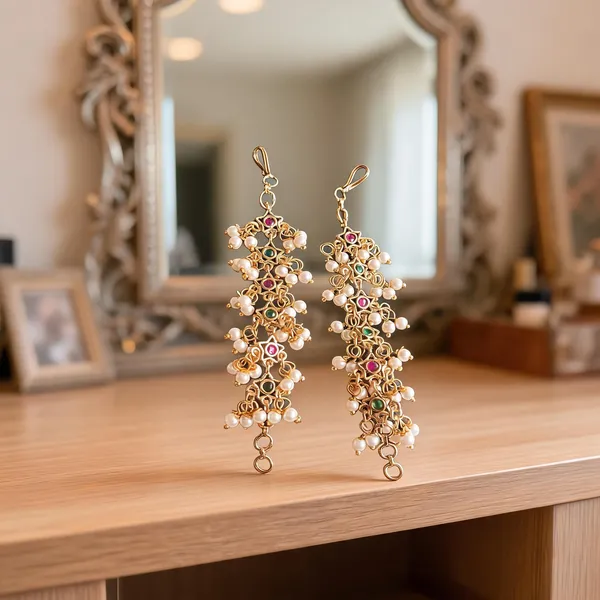 Multicolor_Alloy_Star_Rice_Pearl_Earchain_For_Women