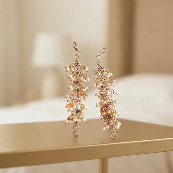 Multicolor_Alloy_Star_Rice_Pearl_Earchain_For_Women
