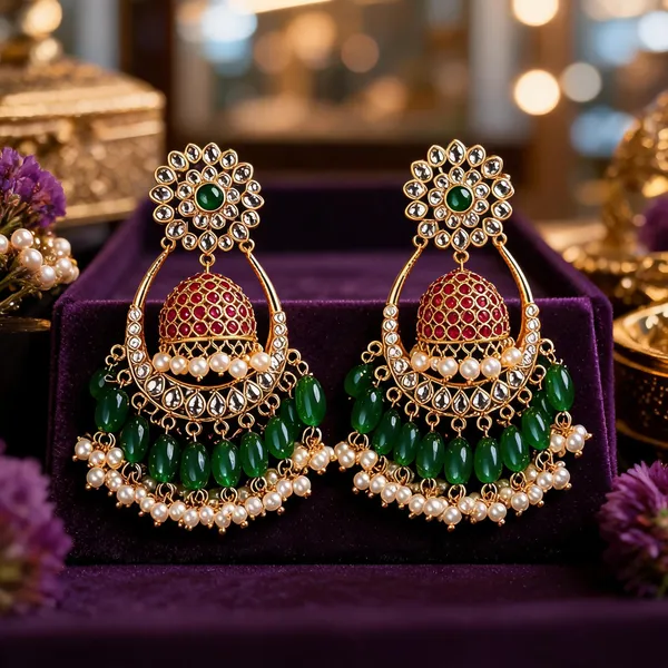 Multicolor_Alloy_Beaded_Jhumka_Chandbali_For_Women