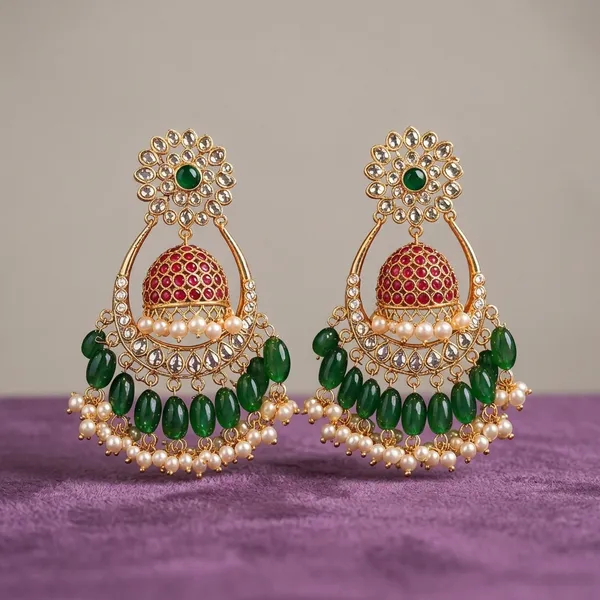 Multicolor_Alloy_Beaded_Jhumka_Chandbali_For_Women