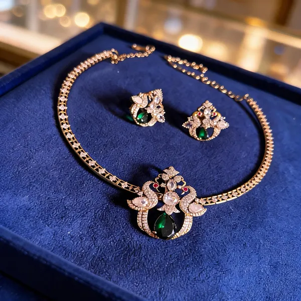 Green_Alloy_Victorian_Double_Swan_Kanti_Pendant_Set_For_Women