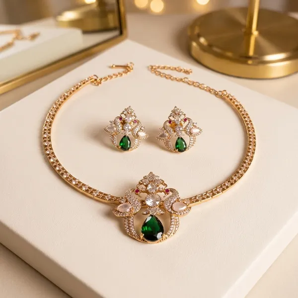 Green_Alloy_Victorian_Double_Swan_Kanti_Pendant_Set_For_Women