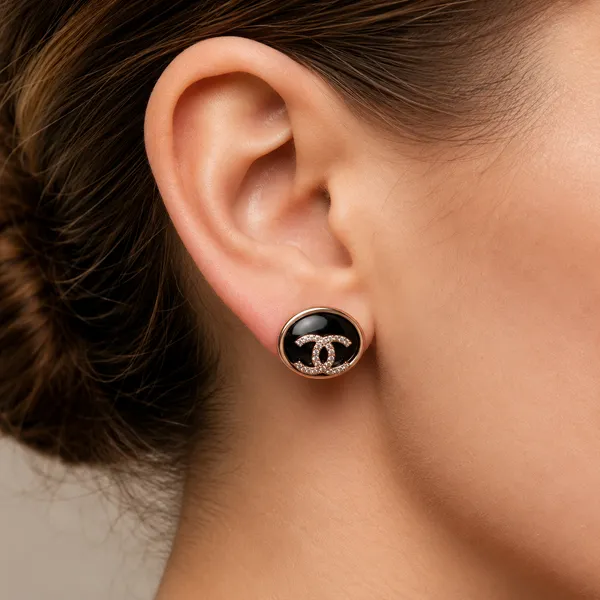 Black_Enamel_Gold_Tone_Crystal_Logo_Stud_Earrings_For_Women