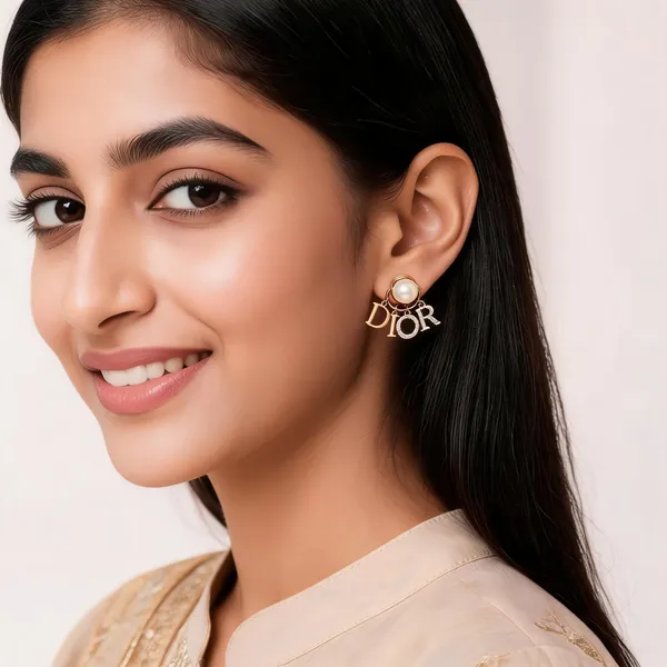 Gold_Tone_Pearl_Accent_Logo_Earrings_For_Women