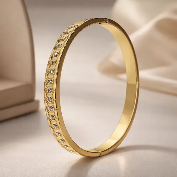 Gold_Plated_Hexagonal_Pattern_Embellished_Bangle_For_Women