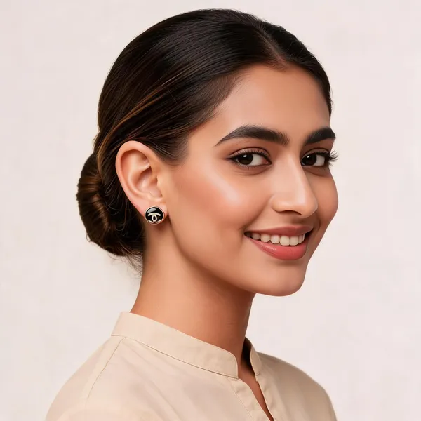 Black_Enamel_Gold_Tone_Crystal_Logo_Stud_Earrings_For_Women
