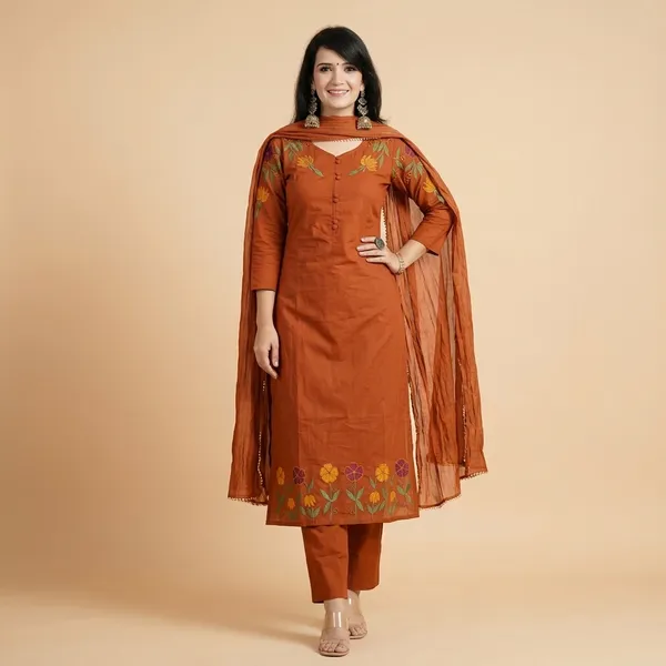 Rust_Orange_Embroidered_Straight_Cut_Salwar_Suit_Set_for_Women