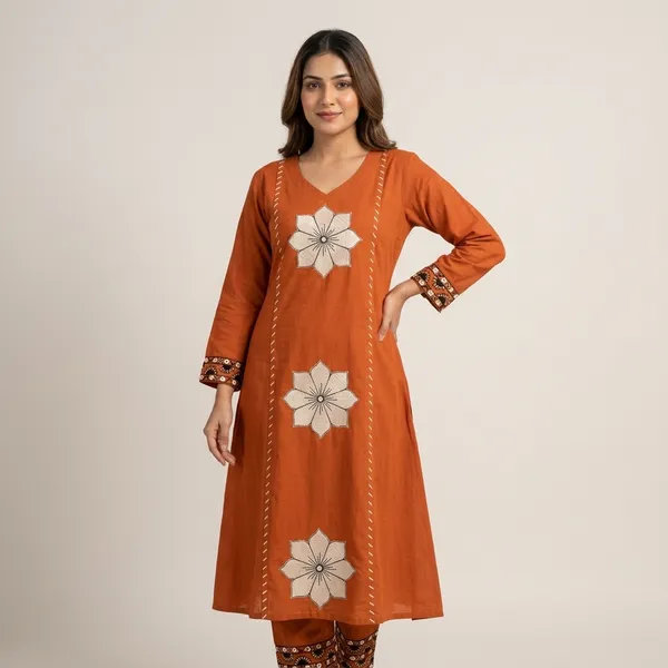 Orange_Floral_Embroidered_Kurta_Set_for_Women