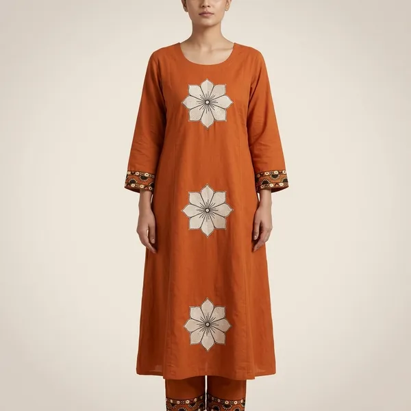 Orange_Floral_Embroidered_Kurta_Set_for_Women