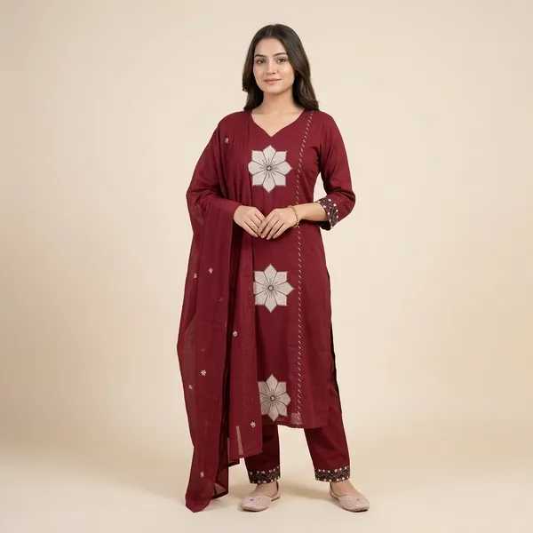 Maroon_Embroidered_Floral_Kurta_Set_with_Dupatta_for_Women