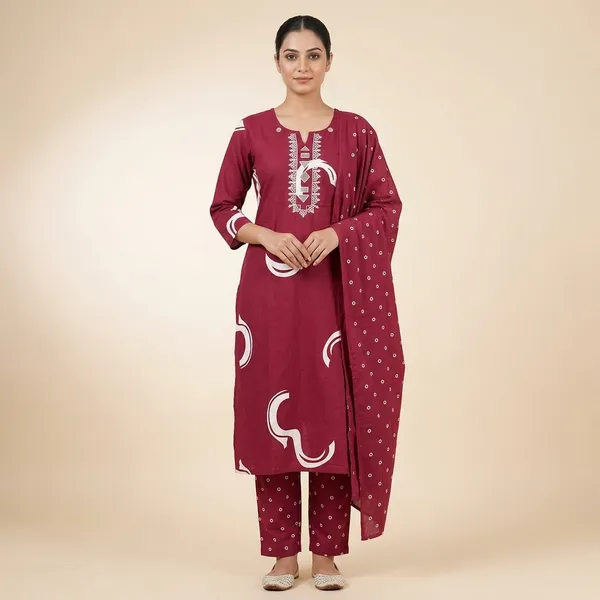 Maroon_Cotton_Printed_Straight_Kurta_Set_with_Dupatta_for_Women