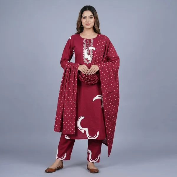 Maroon_Cotton_Printed_Straight_Kurta_Set_with_Dupatta_for_Women