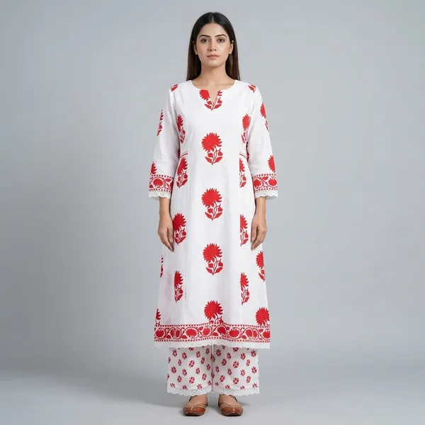 White_Cotton_Red_Floral_Print_Kurta_Set_for_Women