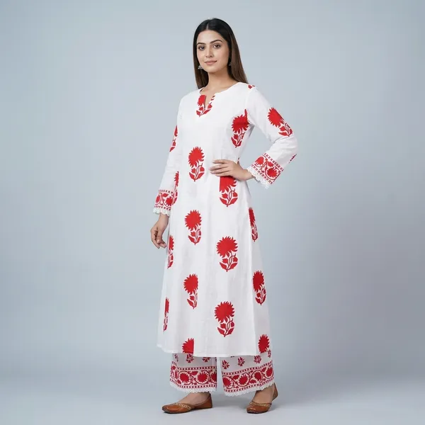 White_Cotton_Red_Floral_Print_Kurta_Set_for_Women