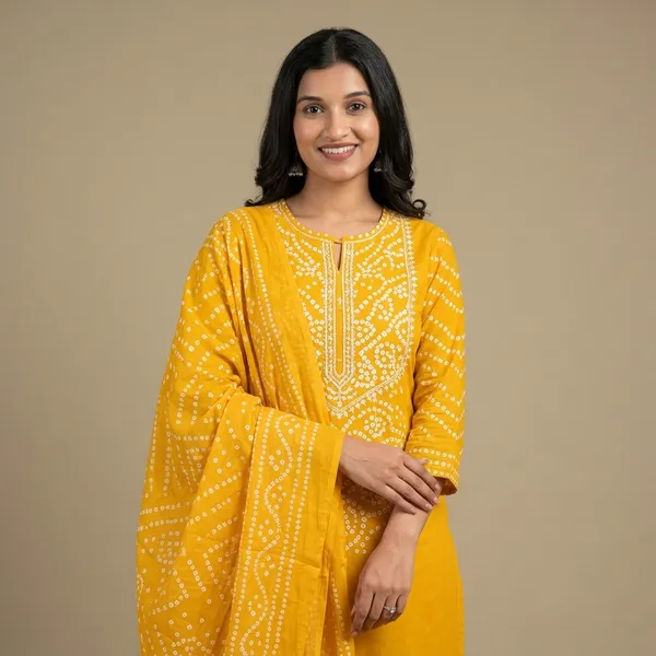 Yellow_Bandhani_Mirror_Work_Kurta_Set_with_Dupatta_for_Women